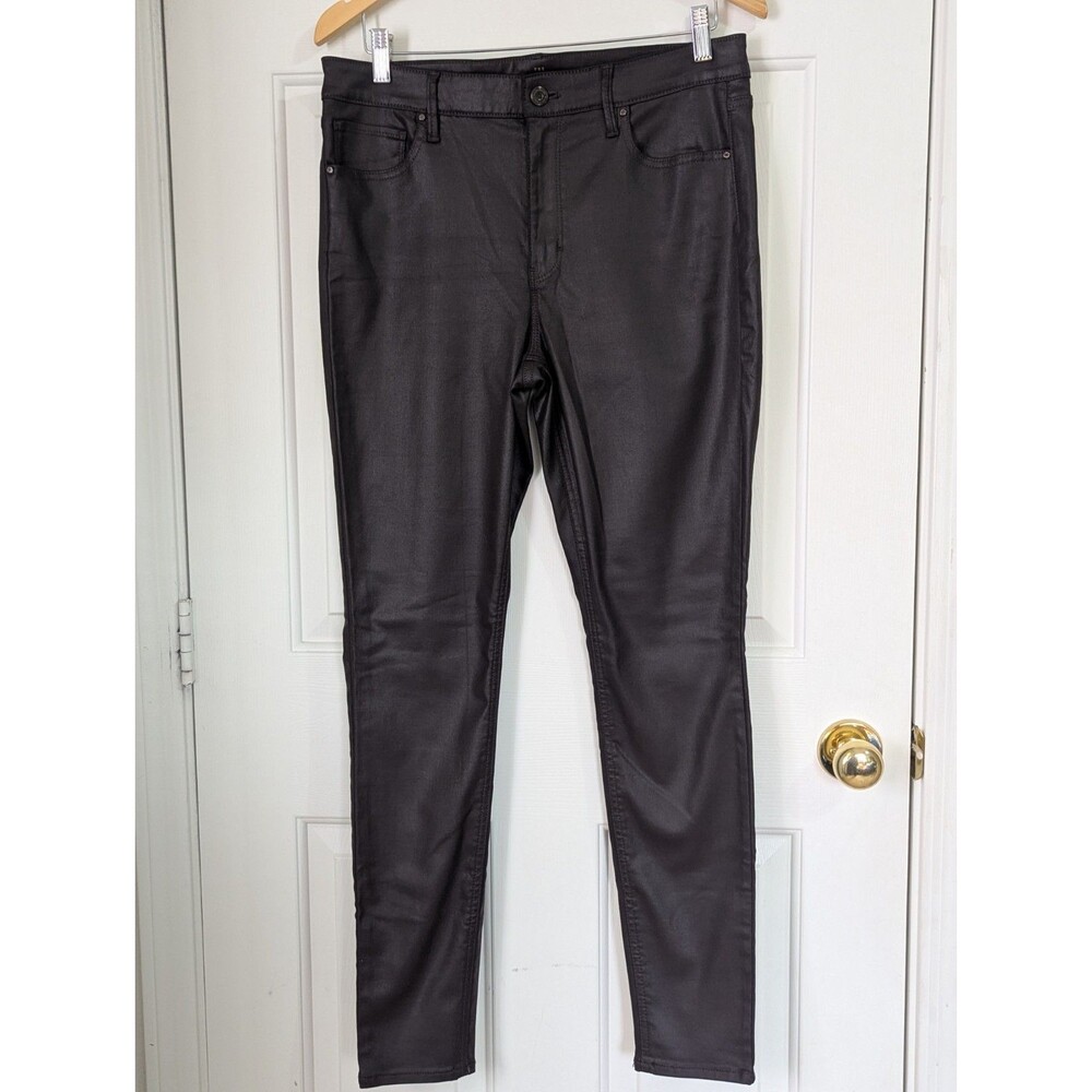 White House Black Market Skinny Pants Womens 10 Brown Faux Leather Pockets Logo